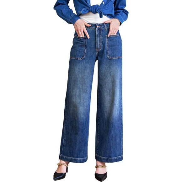 Denim - Women’s High Waisted Stretchy Wide Leg Jeans Tummy Control Casual Pants